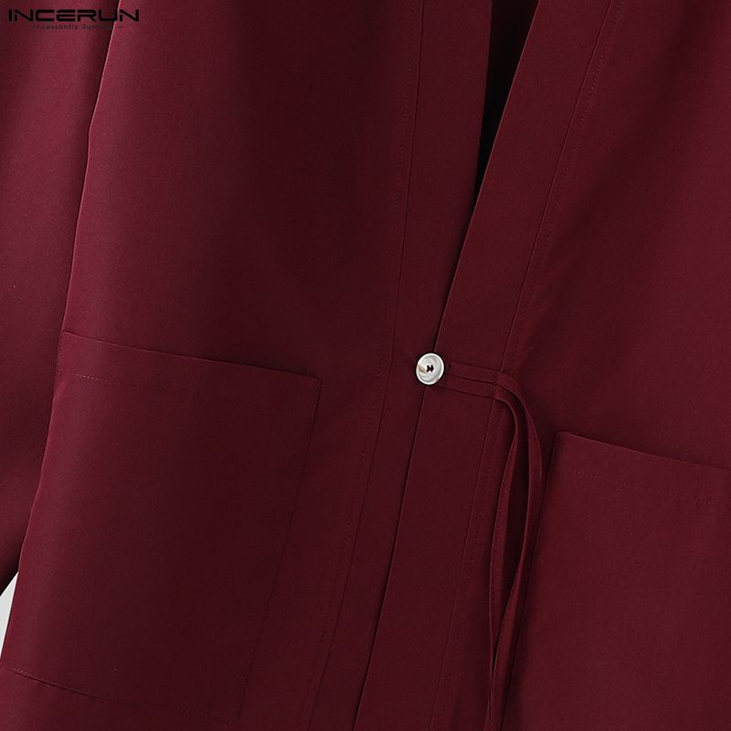 INCERUN Cárdigan Casual Holgado de un Botón para Hombre Tops Kimono Finos