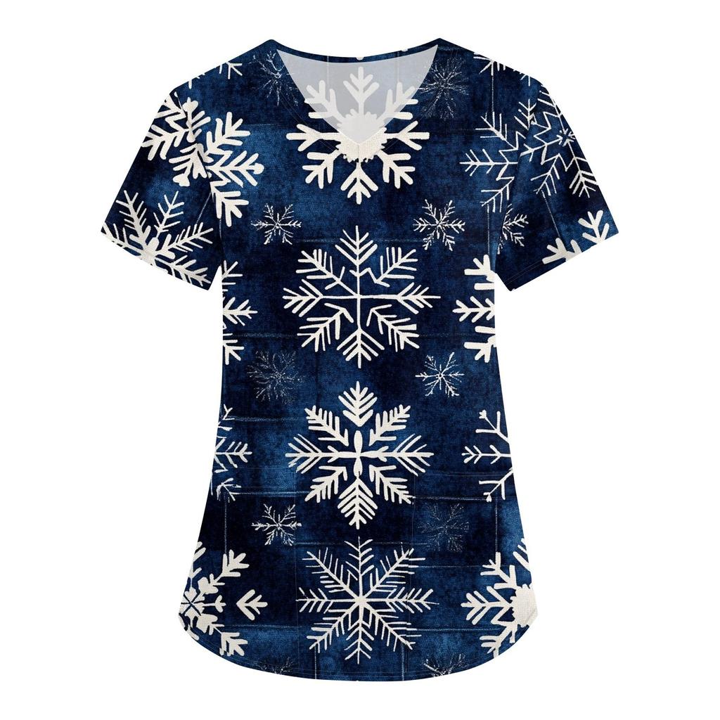 Modischer Overall mit V-Ausschnitt und kurzen Ärmeln für Damen mit Taschen und weihnachtlichem Aufdruck