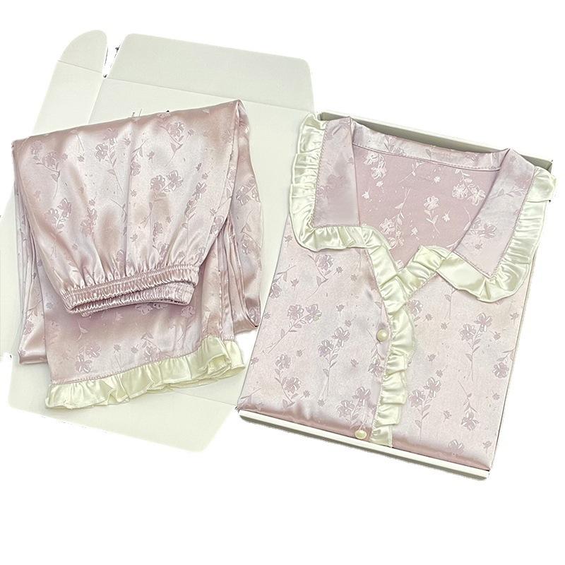 Simple Temperament Wind Purple Jacquard Imitation Silk Fabric Short Sleeves Trousers Pajamas High-End Loungewear Pajamas