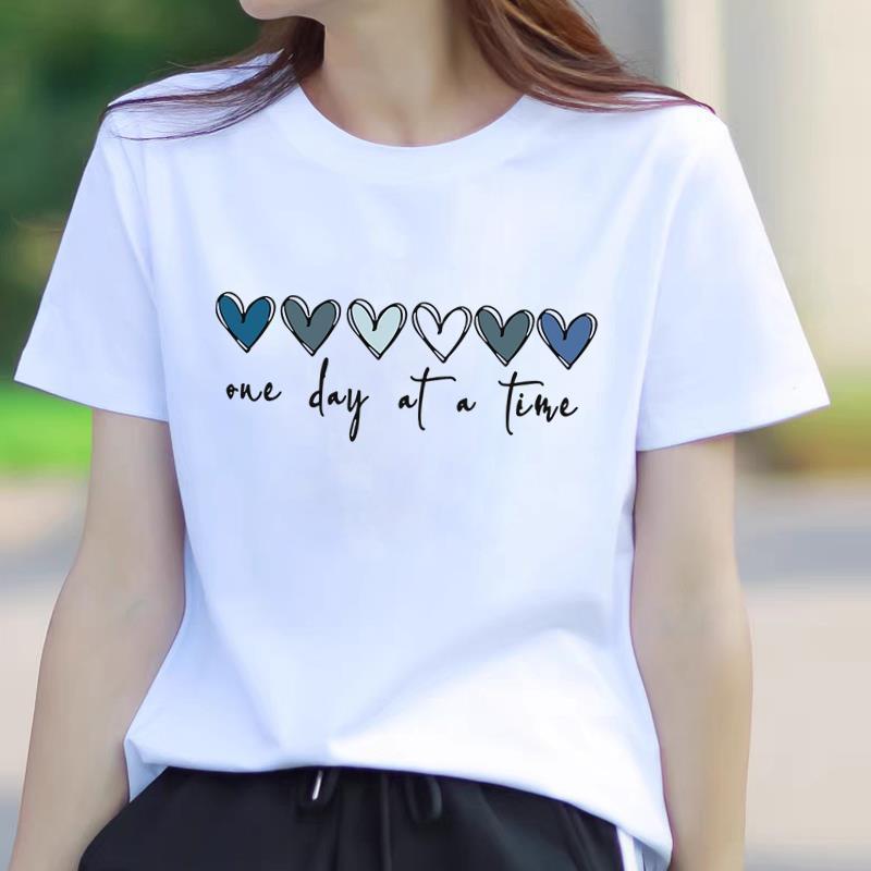 Korean Style Printed Summer T-Shirt: Round Neck, Short Sleeve, Trendy Outerwear for Young Women