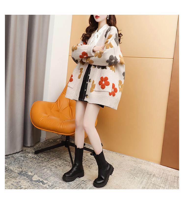 Women's Floral Knit Cardigan - Hong Kong Style, Loose Fit, Autumn/Winter 2025