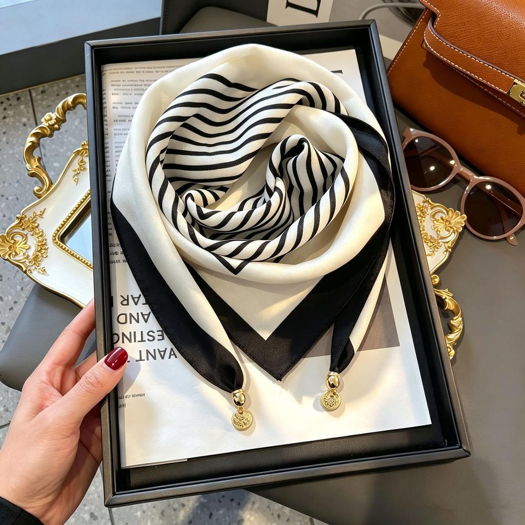 Xiaoxiangfeng new foreign air magnetic buckle scarf high-end triangular scarf versatile neck protection scarf printed windproof square scarf