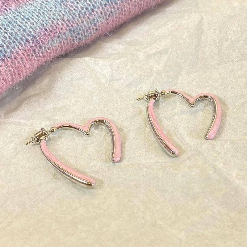 

New Silver Needle Sweet Color Drip Glaze Love Earrings Women s Cross Back Hanging Peach Heart Stud Earrings 925 silver needle рожевий
