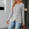 Women's Fashion Sexy Round Neck Long Sleeve With Button Hem Split Top
