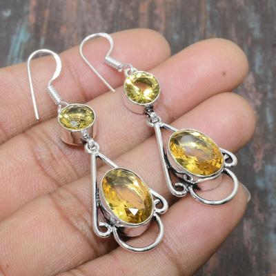 Orecchini meravigliosi fatti a mano in argento sterling 925 con pietra preziosa citrino per donna