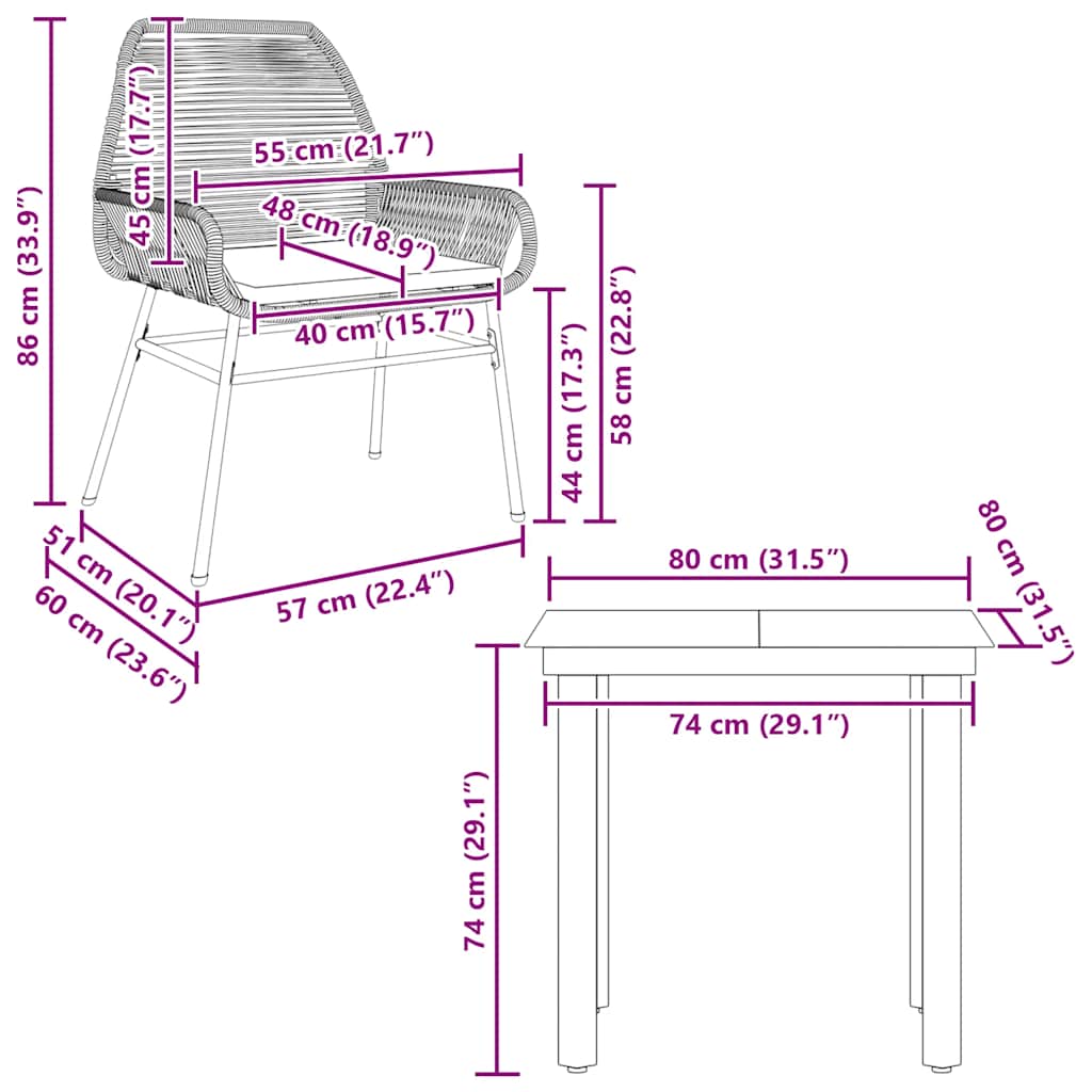 3 Piece Outdoor Dining Set with Cushions Grey Poly Rattan Glass Table