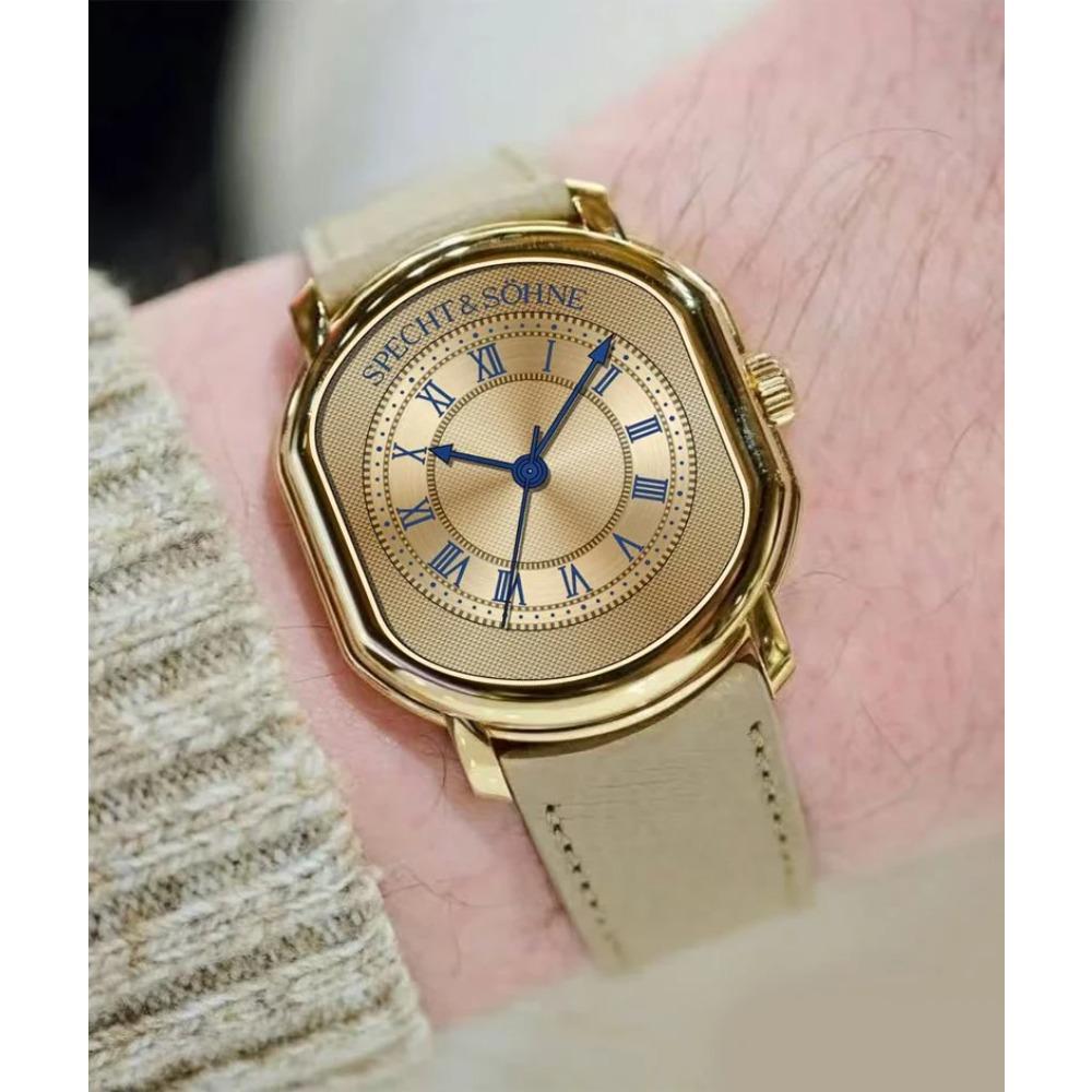 New 2025 Specht & Söhne 35mm Vintage Quartz Watch For Men Grey Color Genuine Leather Strap Sapphire Crystal 50M Waterproof