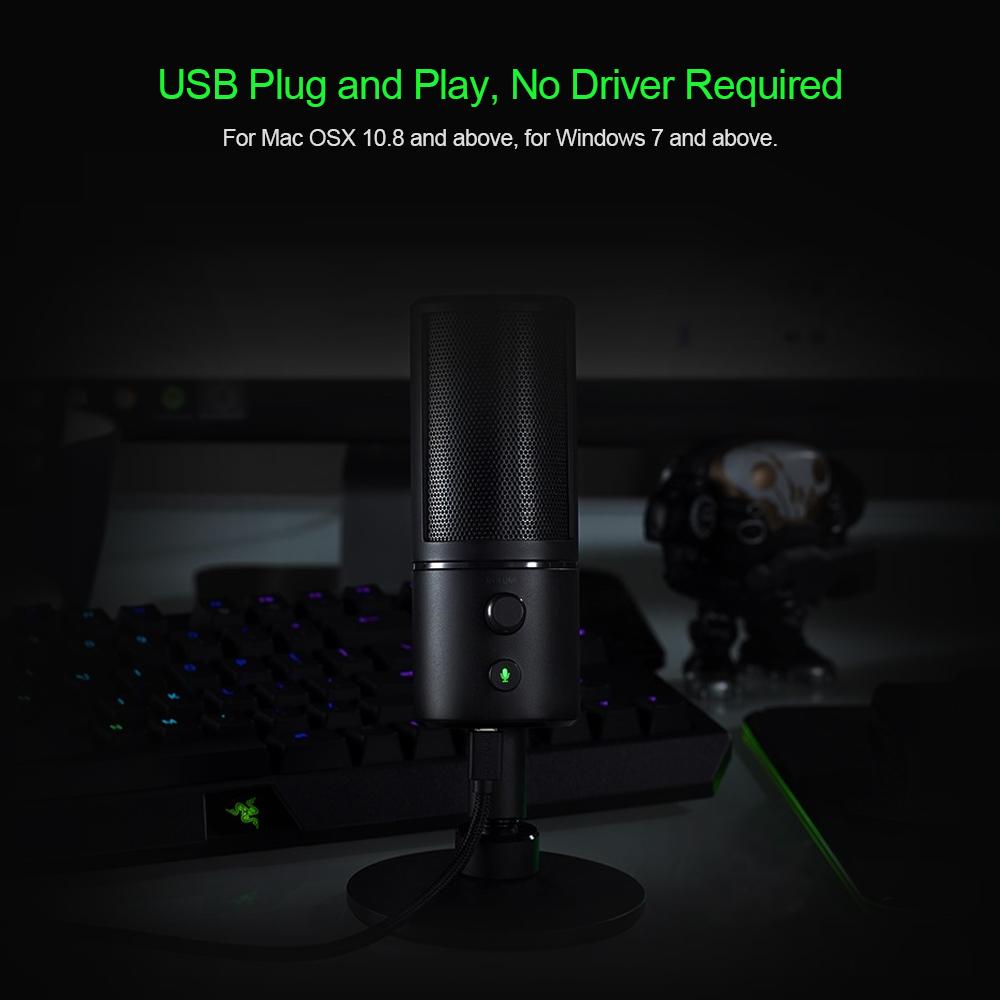 Razer Seiren X USB Streaming Microphone Built in Shock Mount Supercardiod Pick Up Pattern 25mm Condenser Capsules USB