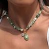 Trendy Natural Stone Colored Pendant Necklace For Women Gold Plated Stainless Steel Charms Necklace Jewelry
