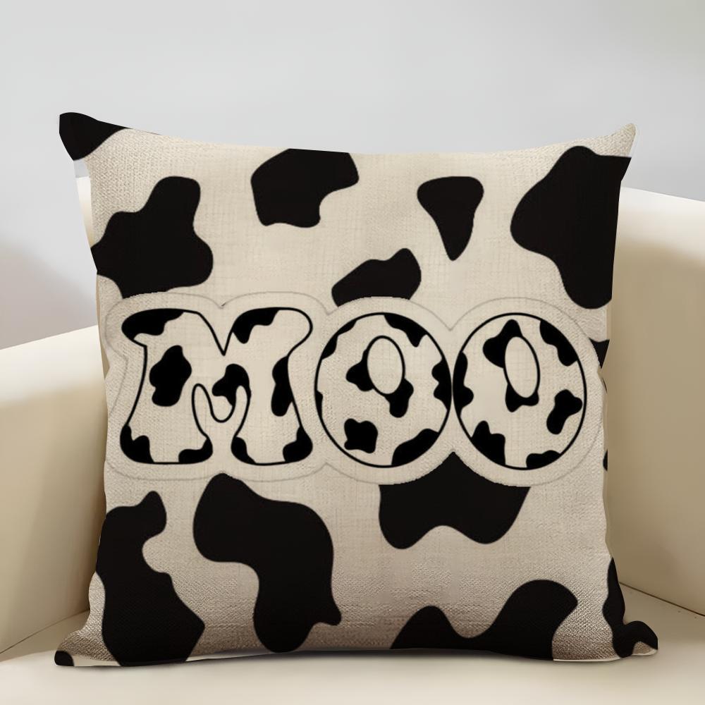 Cow Print Cushion Cover Household Decoration Linen Sofa Cushion Cover: Skin-Friendly & Breathable with Invisible Zipper