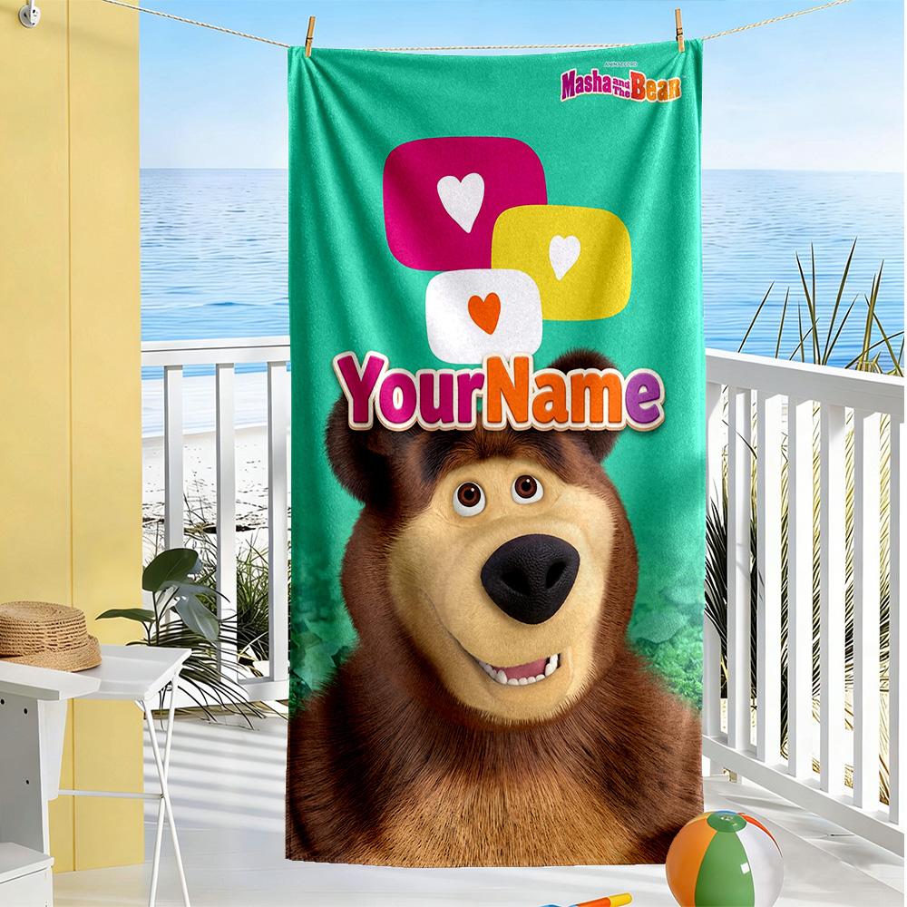 Masha Bear Customized Name Beach Towel High Absorbency & Quick-Dry Portable for SwimmingBeachCamping Travel Beach AccessoriesGym