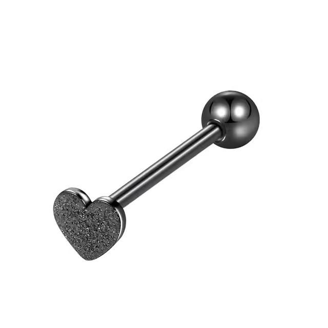 European/American Stainless Steel 14G Frosted Love Tongue Ring Set - New Body Piercing Jewelry