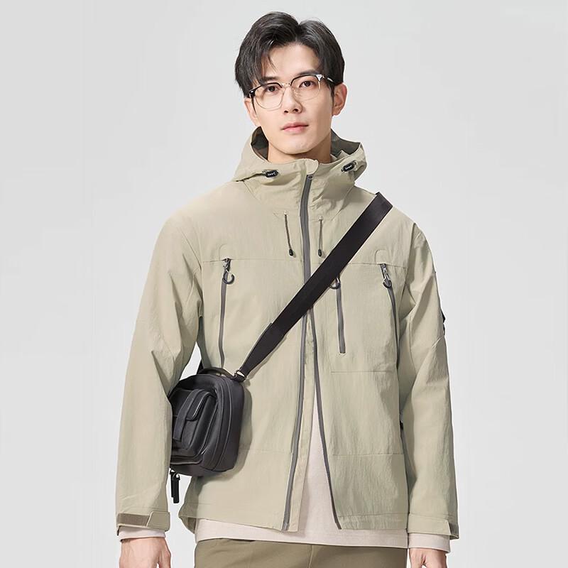 Men s Solid Color Hooded All-Weather Casual Jacket M