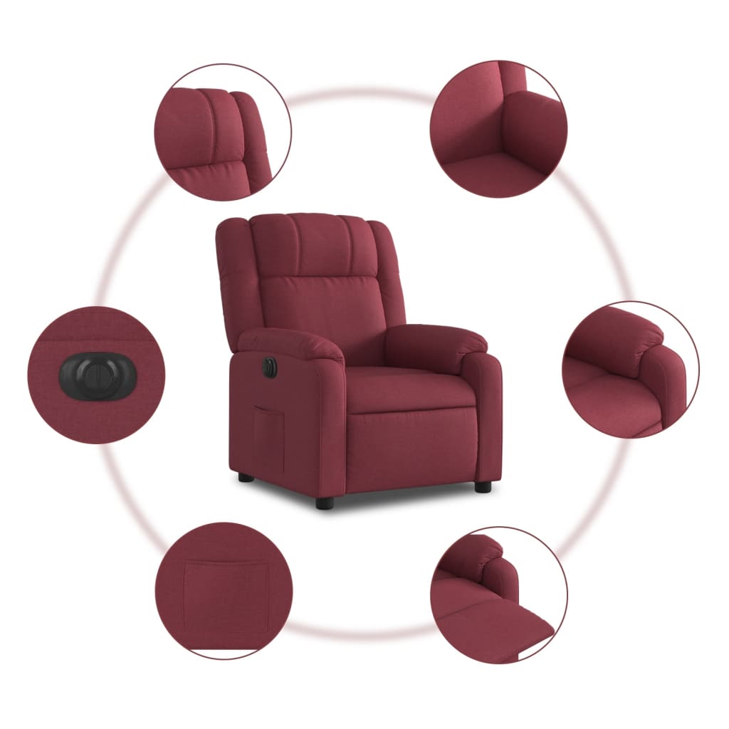 Electric Recliner Chair Burgundy Fabric