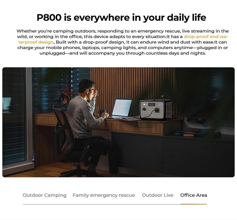 OUKITEL P800 800W Portable Power Station, 512Wh LiFePO4 Battery, AC Fast Charging, Solar Generator for Outdoor Camping Emergency