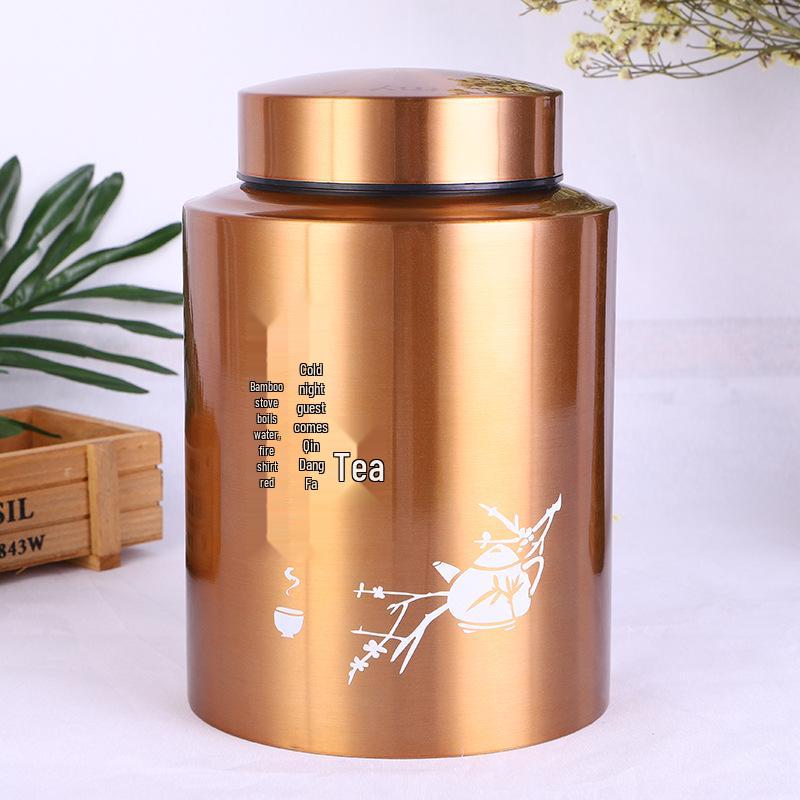 Engraved Stainless Steel Tea Storage Jar for Black, Green, and Flower Tea - Sealed Gift Packaging