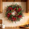 Red Berries Christmas Door Wreath Bowknot Faux Greenery Wreath Artificial Holiday Wreath  Door