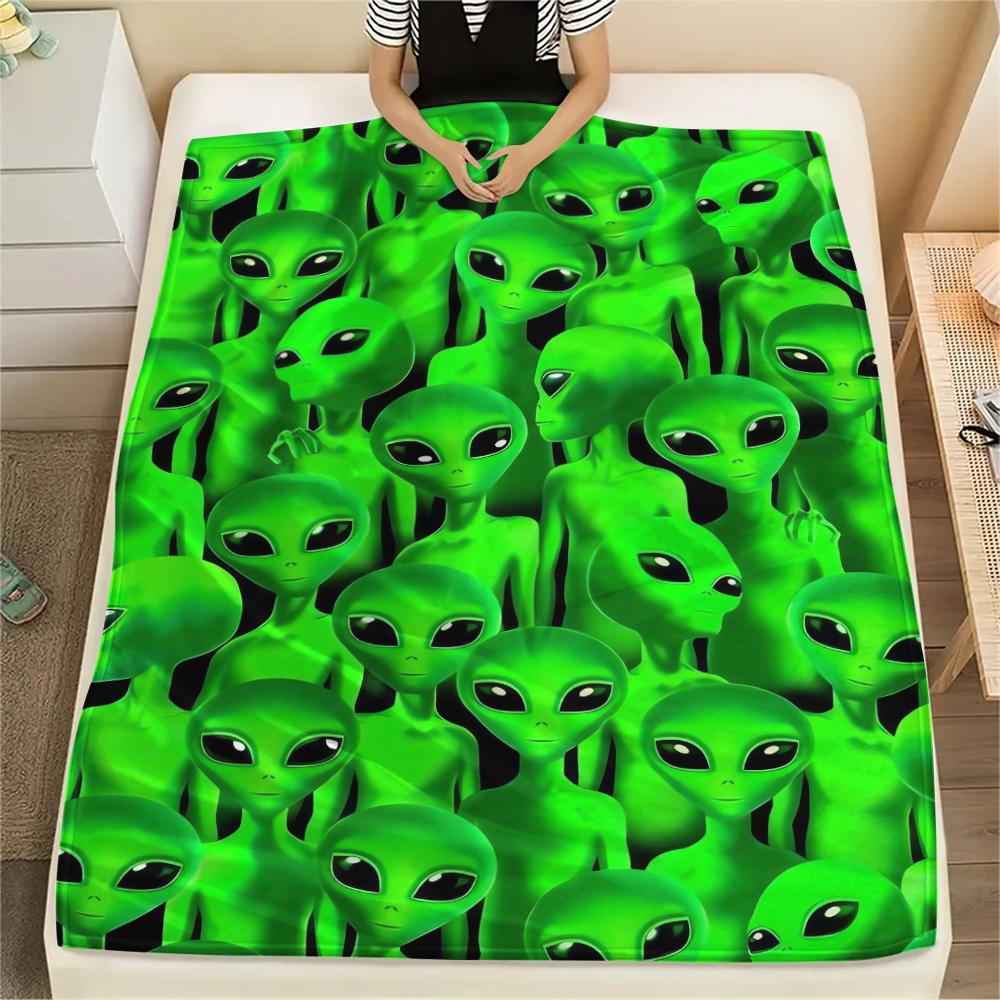 1 szt. Koc flanelowy z nadrukiem UFO i kosmitów, Wysokiej jakości, Wygodny na wszystkie pory roku, Wystrój domu, Ciepło i komfort, Idealny na prezenty