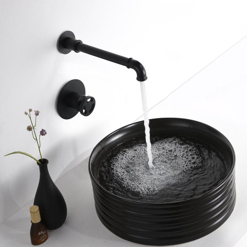Creative Basin Faucet Wall Mounted Black Bathroom Sink Faucet In-Wall Basin Spout Tap Cold And Hot Brass Mixer Sink Tap