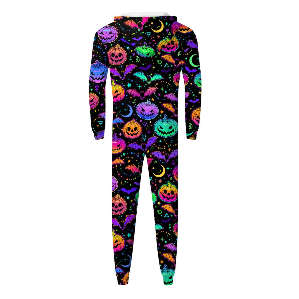 Halloween Printed Family Matching Hooded Long Sleeved Zippered Hooded Jumpsuit Set