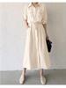 2024 Japanese & Korean Style Sleeveless Pocket Long Swing Casual Lapel Shirt Dress