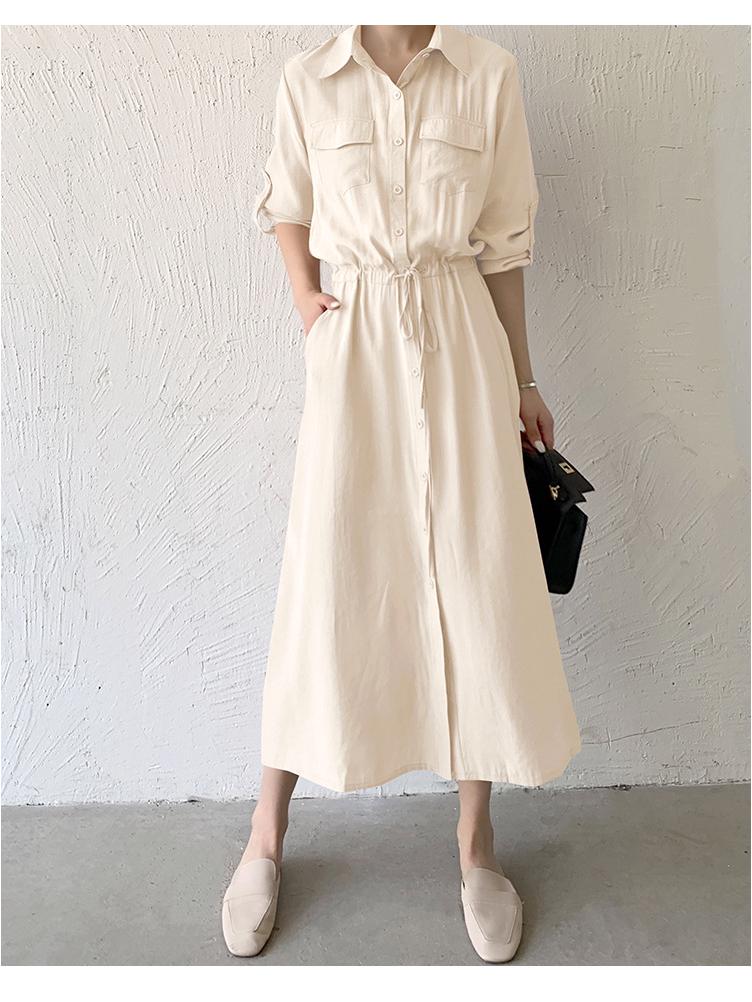 2024 Japanese & Korean Style Sleeveless Pocket Long Swing Casual Lapel Shirt Dress