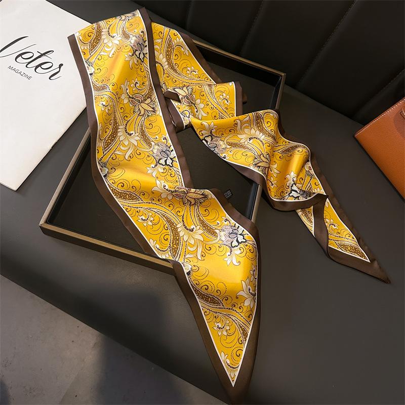 Long small silk scarf women's spring, autumn and summer black neck protection scarf with shirt streamer ribbon belt thin scarf