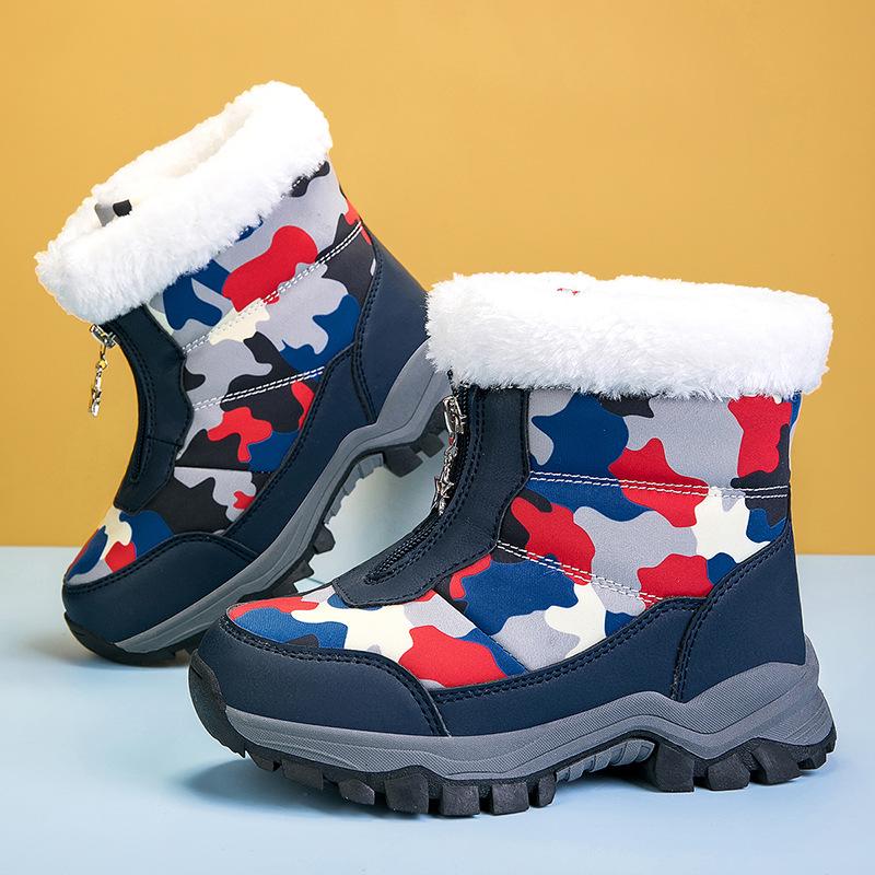 Children's snow boots winter new classmates fleece thickened children's warm waterproof large cotton shoes medium and older children's Martin boots