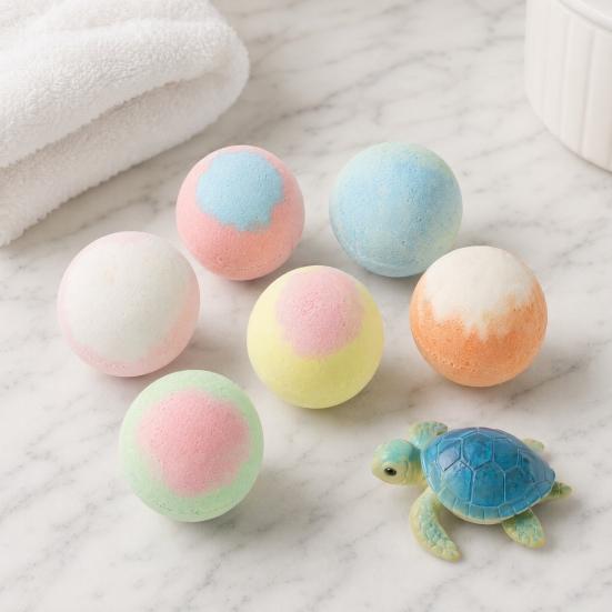 6Pcs Salt Bath Bombs with Toy Inside, Handmade Plants Extract Essential Oils Fizzies Balls, Dry Skin Moisturizing Shower Ball, Gift for Kids