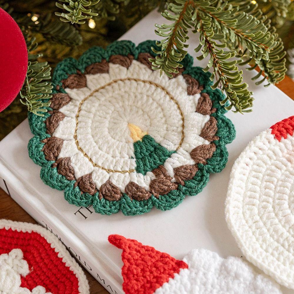 Handmade Non Slip Mat Knitted Table Mat Crochet Christmas Coaster Table Decoration