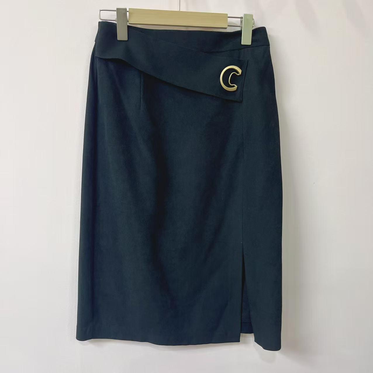 High-Waisted Slit Midi Skirt - Solid Color, Spring/Autumn Collection XL (59-64 kg) чёрный