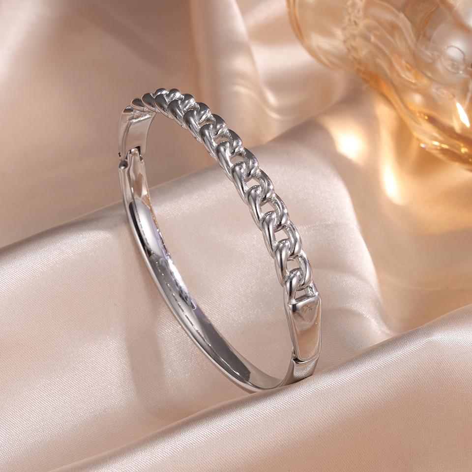 ZAKOL Stainles Steel Classic Circle Chain Design Open Bracelet Bangles for Women Men Statement Party Zircon
