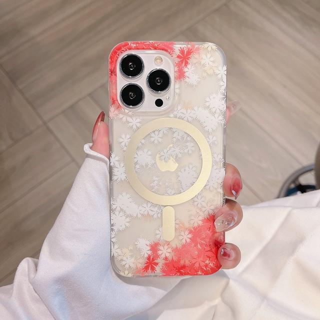 Glossy Skin Multiple Flower Pattern Magsafe Phone Case For Iphone 14 12 11 13 Pro Max 14 Plus Matte Half Clear Shockproof Cover