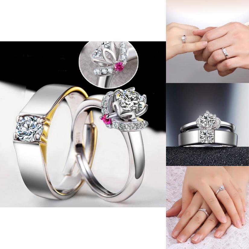 Fashionable Geometric Design Adjustable Couple Rings With Platinum Finish