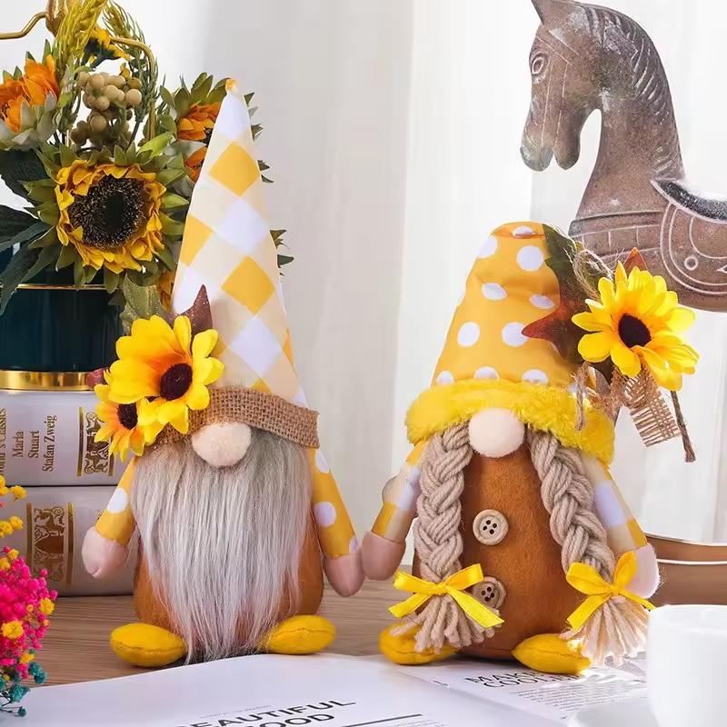 Sunflower Farmhouse Gnome Plush Decor:Cute Couple Soft Dolls,Durable Home Tabletop/Bookcase Ornament,Perfect Festival Gift&