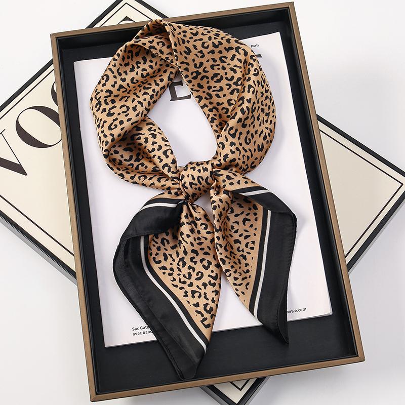 Luxury Leopard Dotted Print Designer Scarf Women 70x70cm Square Silk Scarves Bandana Neckerchief Shawl Small Kerchief