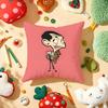 M-Mr. Beans Cartoon Pillow Case Plush Fabric Soft Double-Sided Printed Sofa Warm Winter Home Gift Cushion Cover