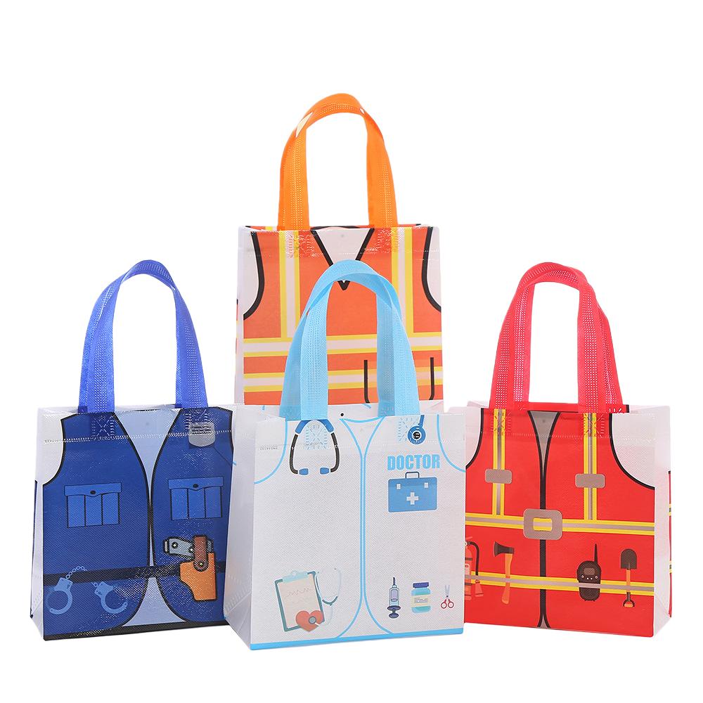 12/30pcs Work Costume Gift Bags With Handles Party Favor Bags For Firefighter Doctor Police Theme Gifts Candy And Small Presents