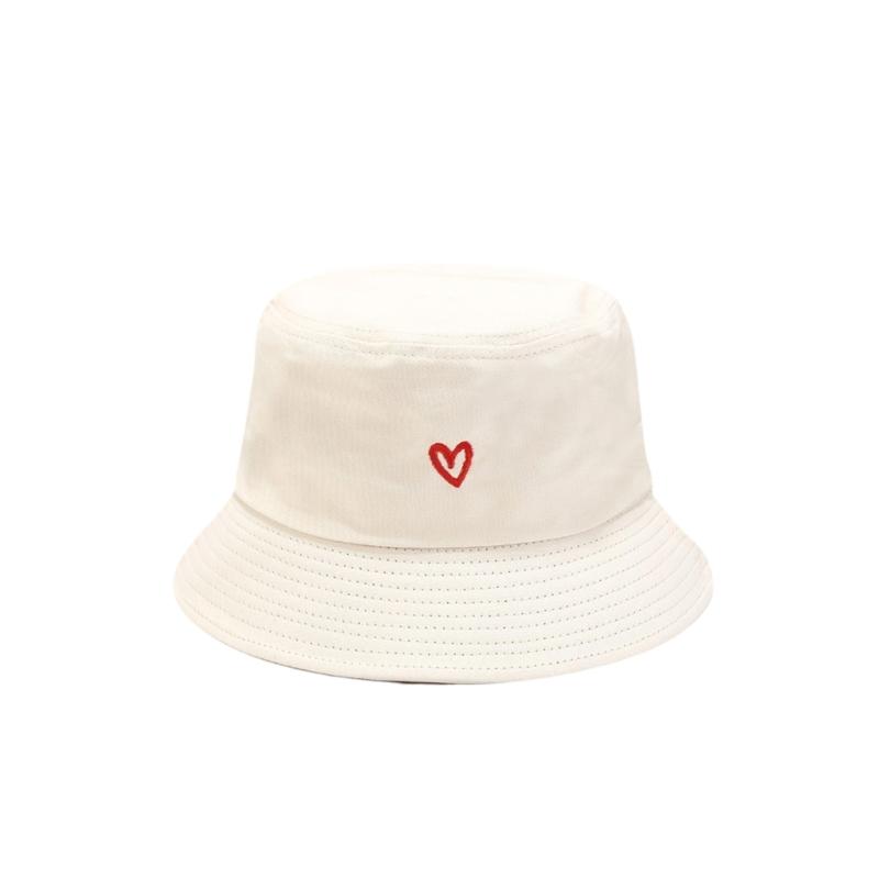 Embroidered Cotton Fisherman Hats for Women Girls Stylish Heart Design Beach Sun Protection Adjustable Fit