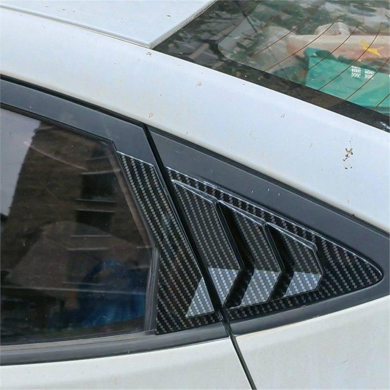 Carbon Fiber Rear Triangle Window Louver Sunroof Trim for Modern Rena 3-Box Car - Bright Black