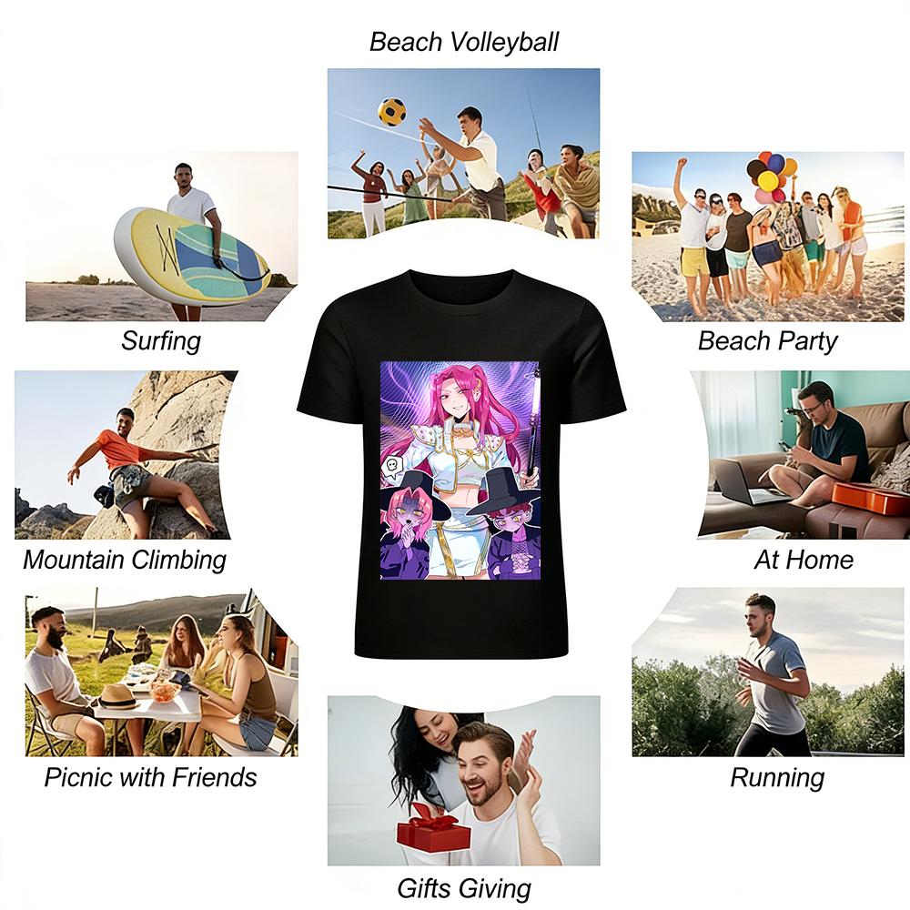 Anime Secondary Magenta Hair Purple Eyes Witch Print Top Trendy Niche Casual T-Shirt Pure cotton T-shirt