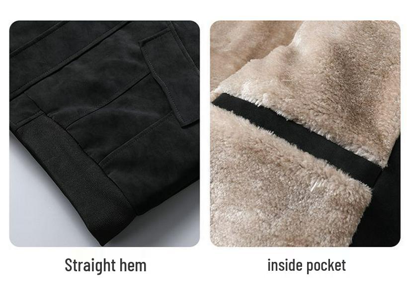 Men's American-Style Winter Leather Jacket with Fleece Lining – Solid, Warm, Windproof, Lapel, Loose Fit, Versatile.
