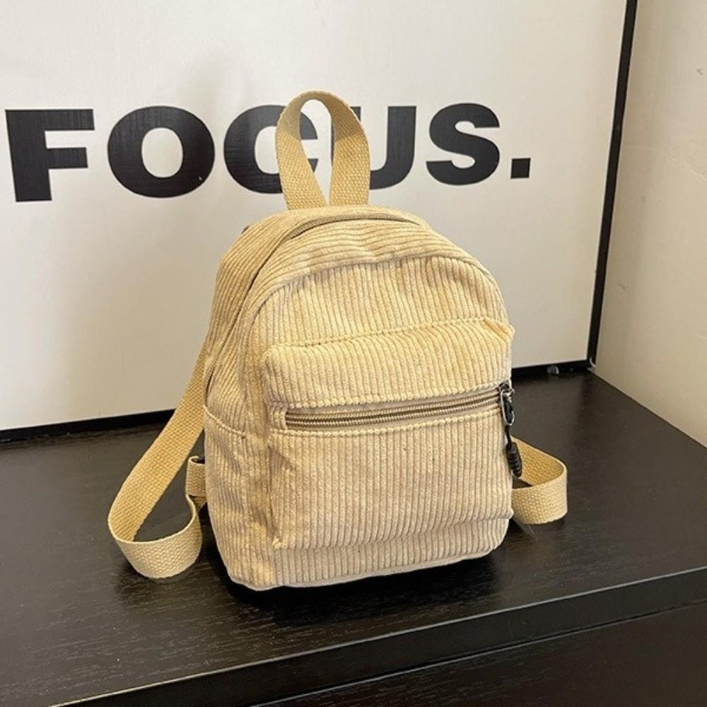 Lightweight Corduroy Mini Backpack Solid Color Daypack Versatile Double Shoulder Bag  Ladies