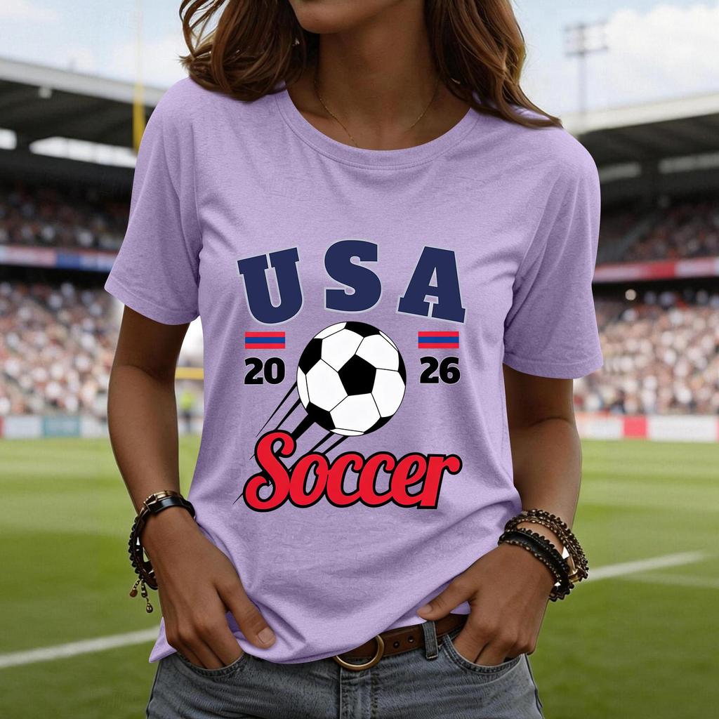 Short Sleeve Blouses for Women Casual USA Soccer Print Womens Short Sleeve Shirts Comfortable Women's Short Sleeve Tops