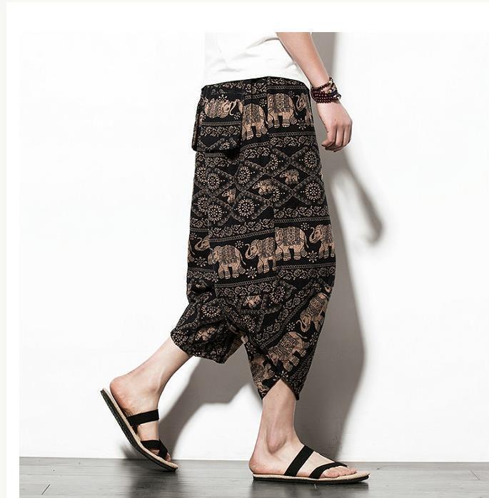 2024 Men's Solid Color Plus Size Casual Linen Harem Pants