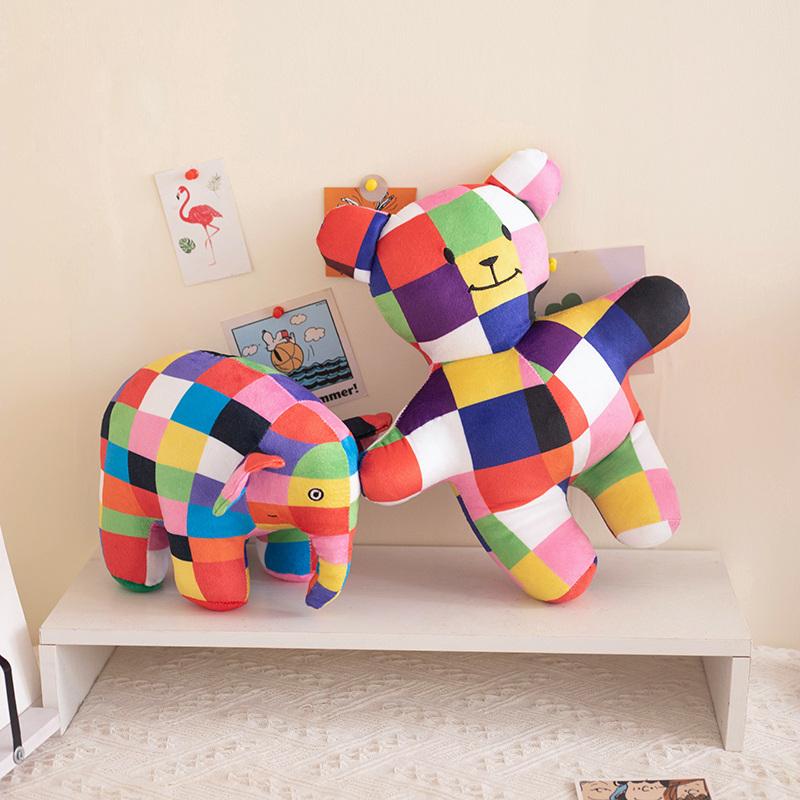 Cute Anime Elmer Elephant Figure Plush Toy Stuffed Cartoon Bear Snake Dolls Soft Animals Pillow for Kids Xmas Halloween Gifts