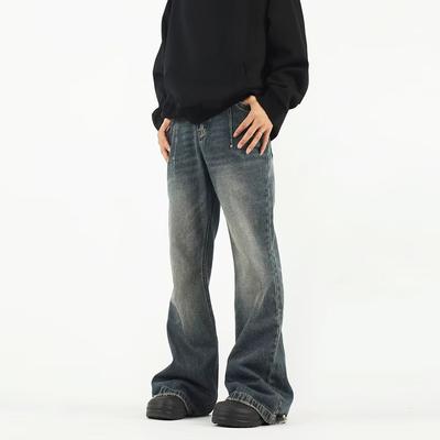 Autumn And Winter New American High Street Washed Light Colored Jeans For Men And Women Straight Leg Slightly Flared Loose Wide Leg Pants