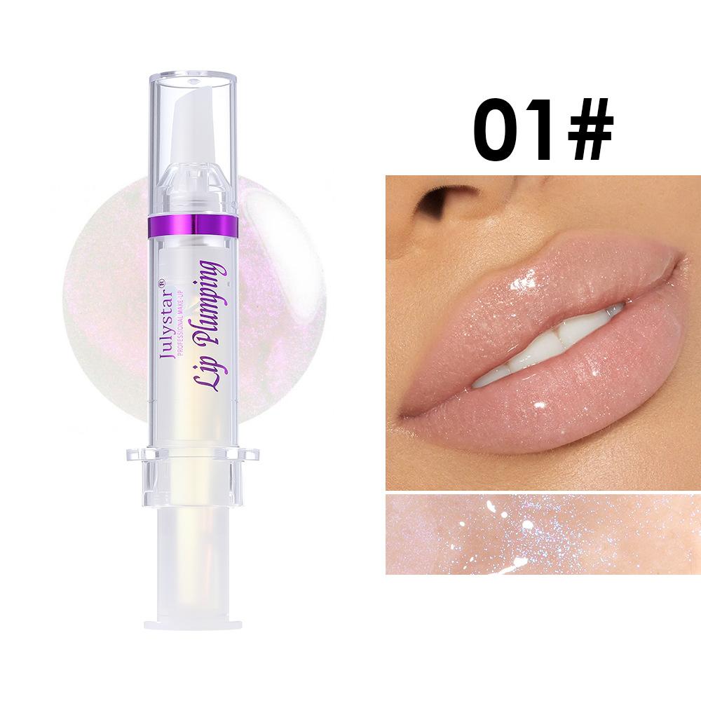 Julystar Lip Plumper Gloss - Creative Syringe Shape Tinted Lip Plumping Gloss, Moisturizing Shimmer Liquid Lipstick, Clear & Colored Hydrating Lip Oil 1#