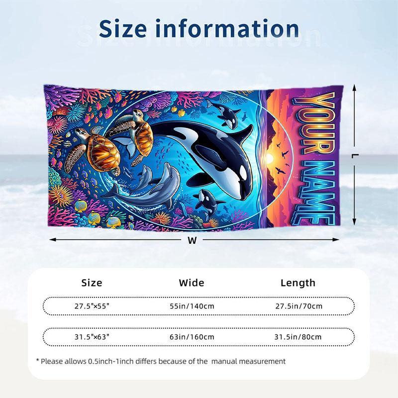 Ocean Life Adventure 2 Theme Quick Dry Beach Towel Custom Name Text Print Large Sand Resistant Towel Beach Vacation