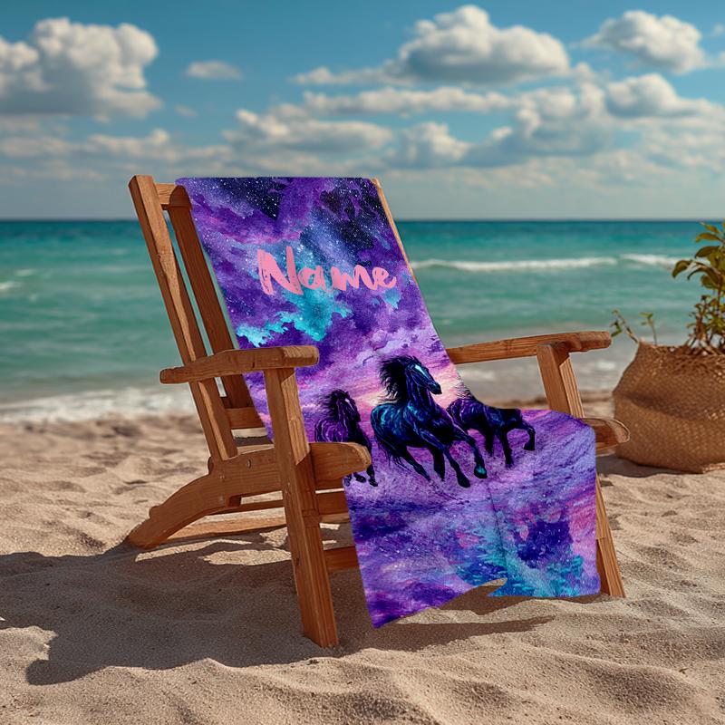 Custom Name Ultra-Soft Beach Towel with Horse Theme,Ideal for Pool - Camping, Diving - Perfect Travel Essential, Vibrant Beach Towel.